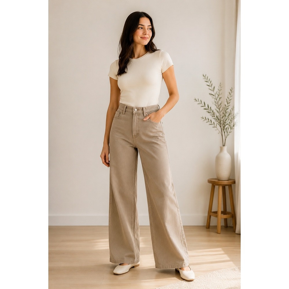 BP. Womens High Waisted Wide Leg Pants Tan Khaki Stretch Cotton Size 6 XX7503